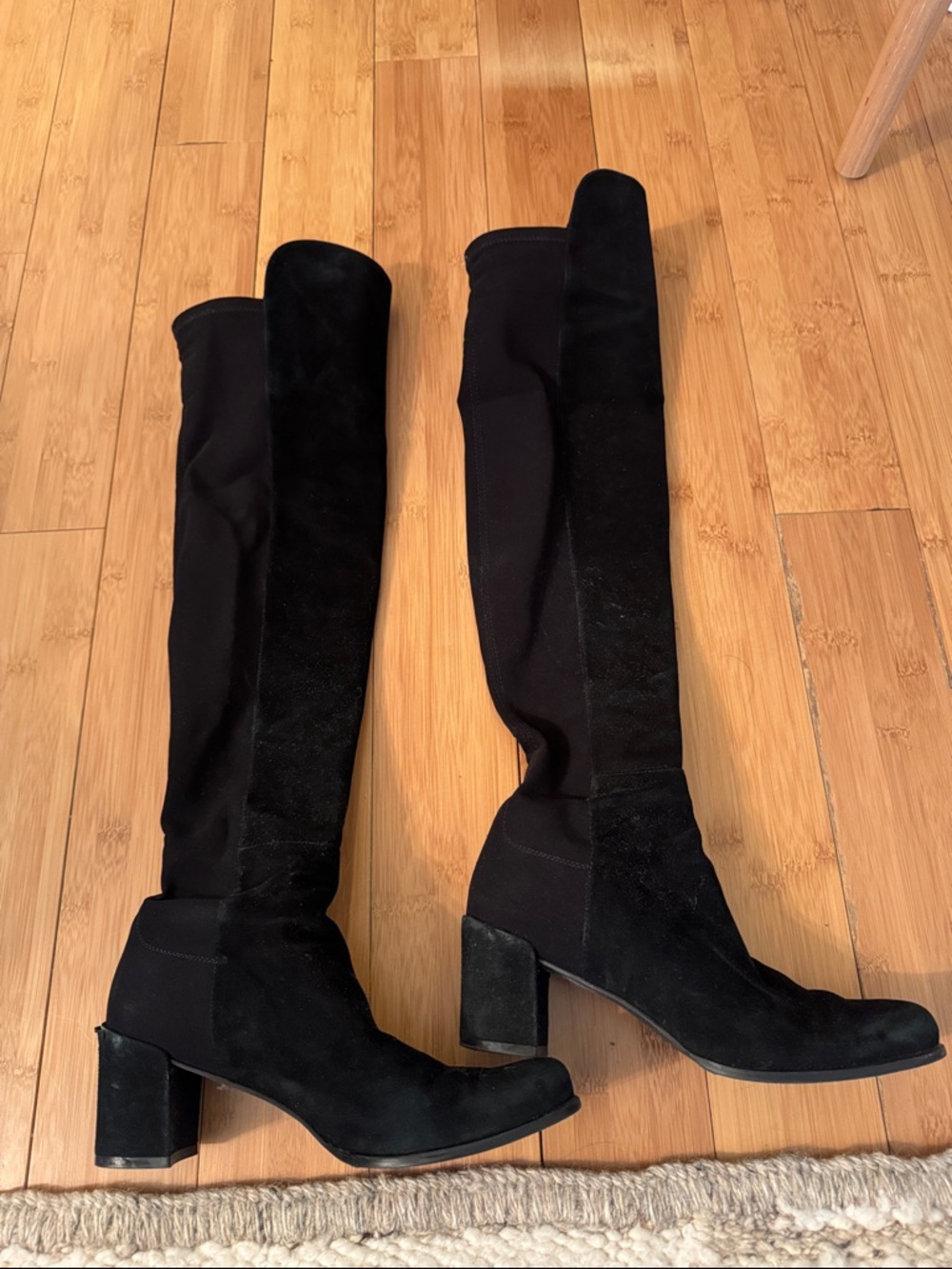 Stuart Weitzman Black Suede Over-the-Knee Block Heel Boots